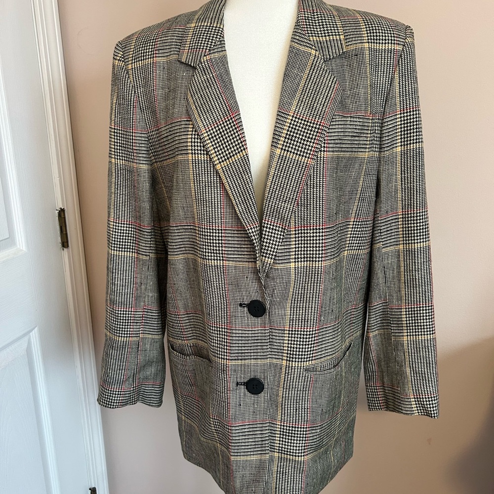 Plaid Blazer with Black Buttons